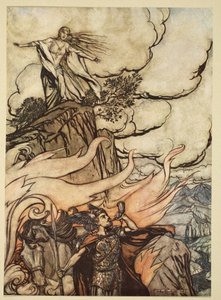 Siegfried leaves Brunnhilde in search of adventure, illustration from 